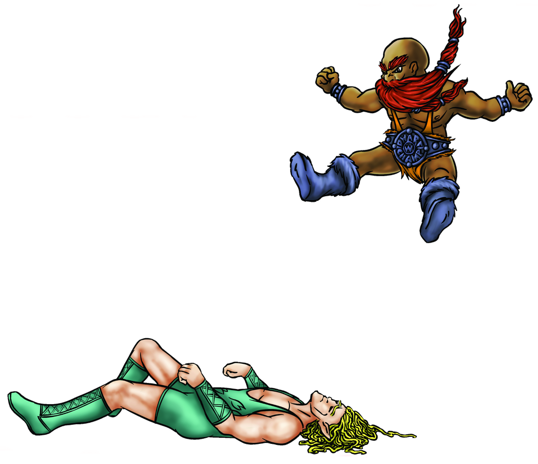 A pro wrestling RPG, dwarf attacking elf.